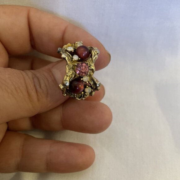 Adjustible Ring with Pink and Rainbow Crystals and Maroon Stones Novelty - Picture 7 of 8